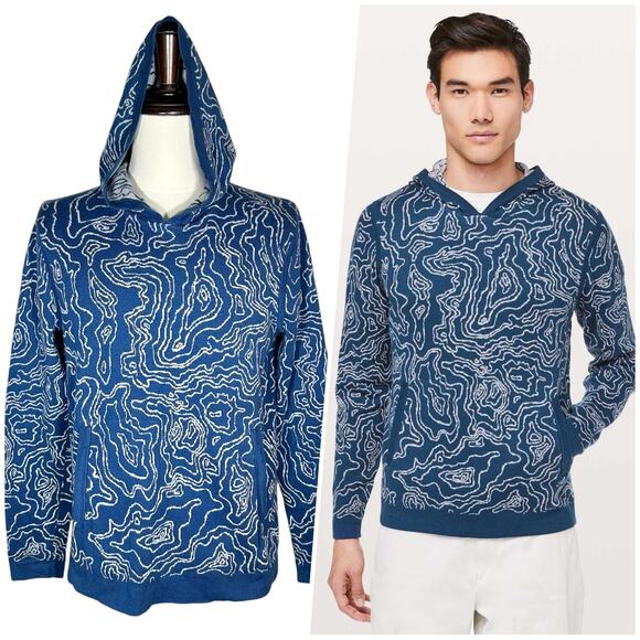 Lululemon | Men | Geo Knit Poseidon Silver Slate Active Travel Hoodie | Medium - Picture 1 of 13